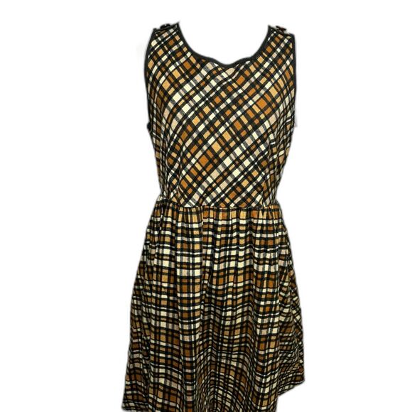 Frock Shop Plaid Fit & Flare Dress Large Rockabilly Retro Vintage 50s brown prep - Picture 2 of 5